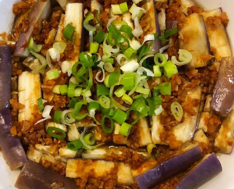 Steamed Chinese Eggplant With Garlic Sauce and Dried Shrimps